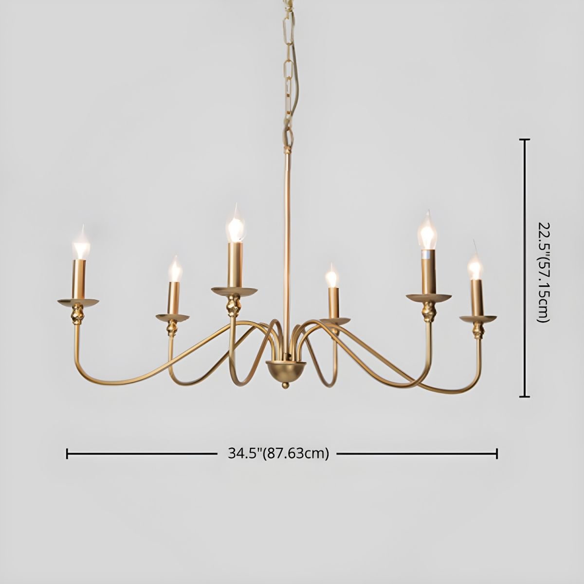 Lustra Chandelier Gold Candle Curved Arms
