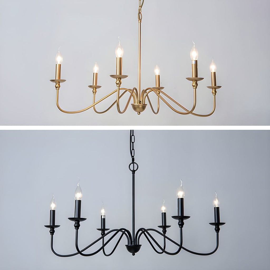 Lustra Chandelier Gold Candle Curved Arms
