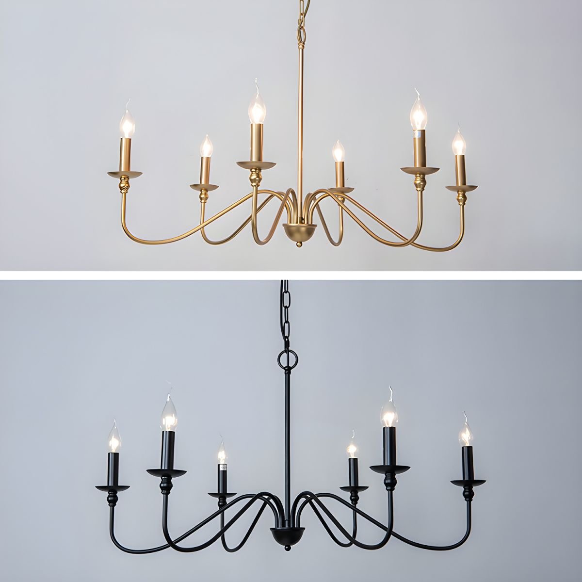Lustra Chandelier Gold Candle Curved Arms