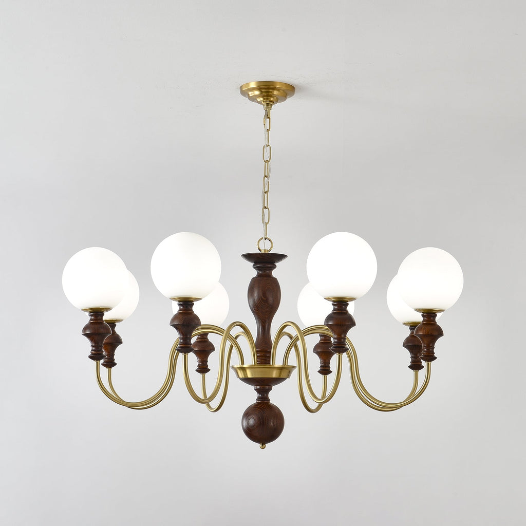 Lustra Chandelier Wood & Brass Timeless Globe