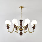 Lustra Chandelier Wood & Brass Timeless Globe