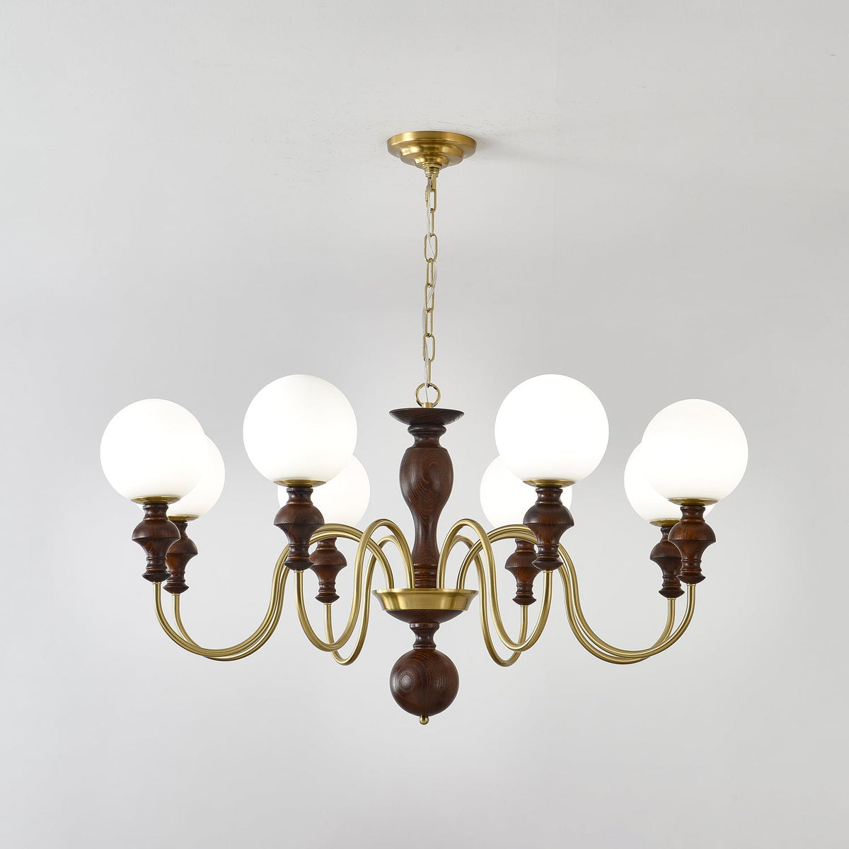 Lustra Chandelier Wood & Brass Timeless Globe