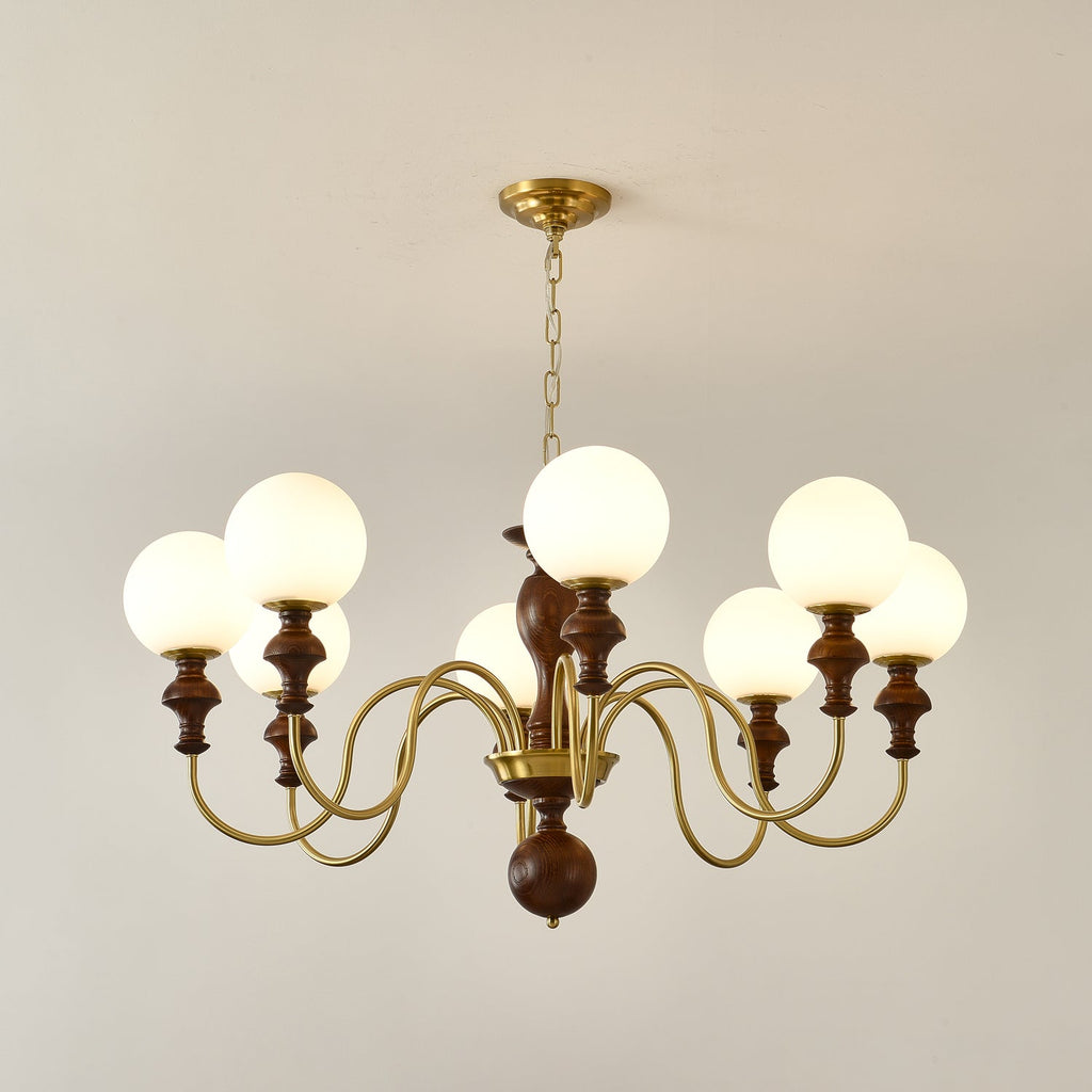 Lustra Chandelier Wood & Brass Timeless Globe