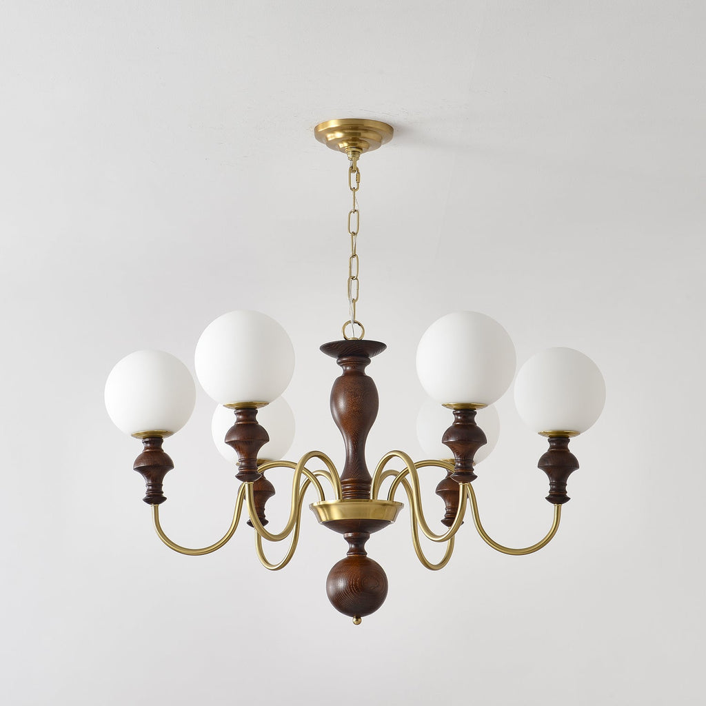 Lustra Chandelier Wood & Brass Timeless Globe