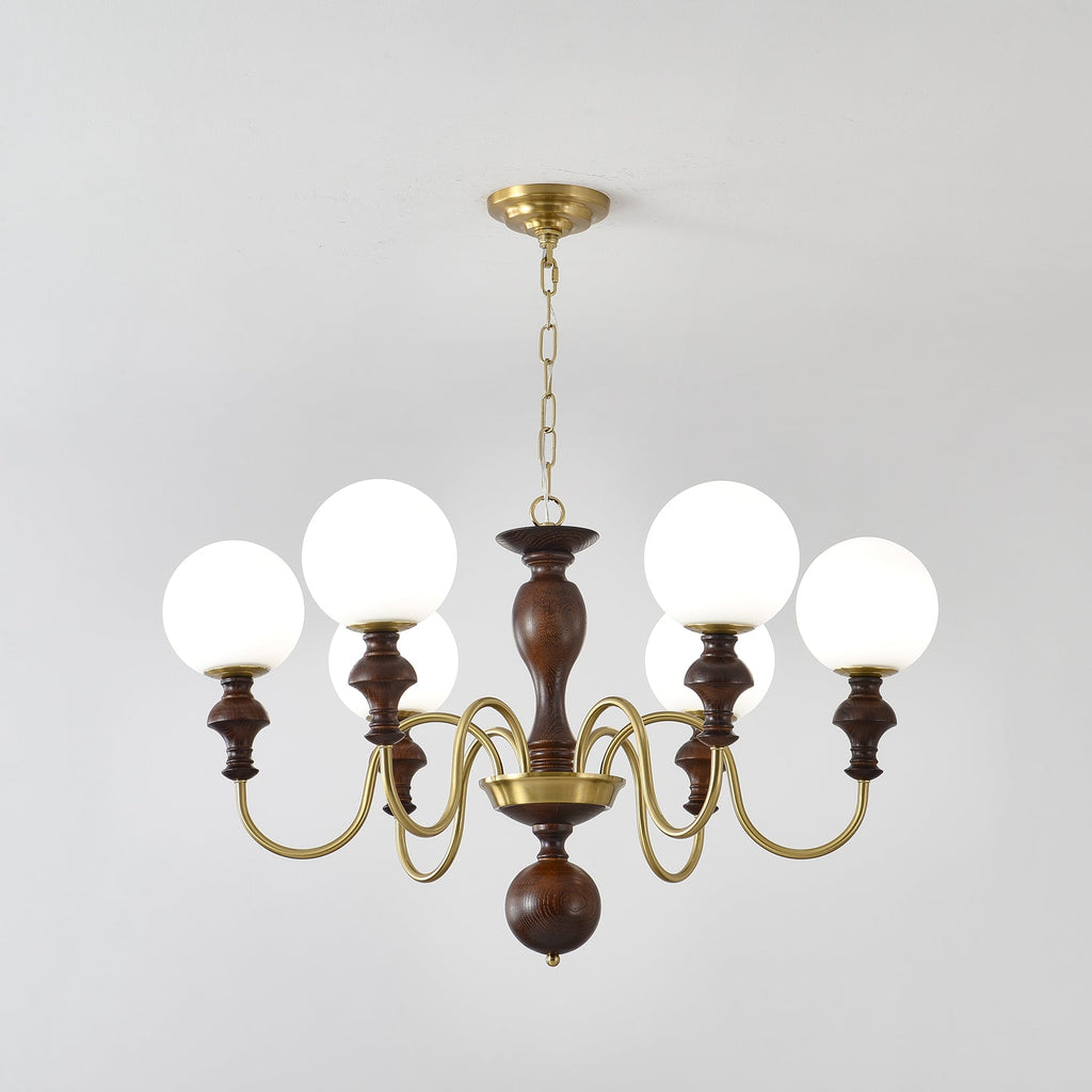 Lustra Chandelier Wood & Brass Timeless Globe