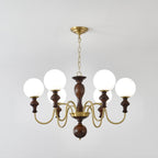 Lustra Chandelier Wood & Brass Timeless Globe