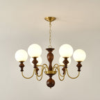 Lustra Chandelier Wood & Brass Timeless Globe
