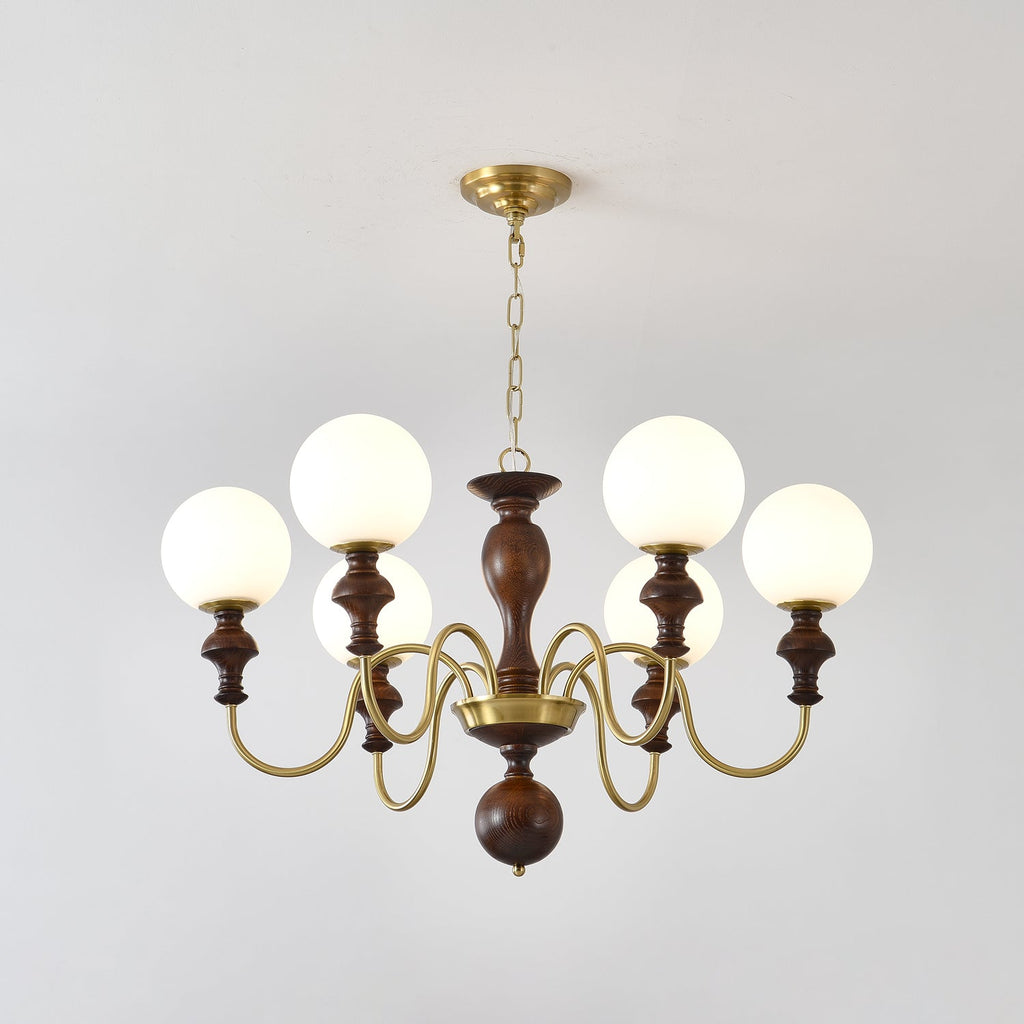 Lustra Chandelier Wood & Brass Timeless Globe