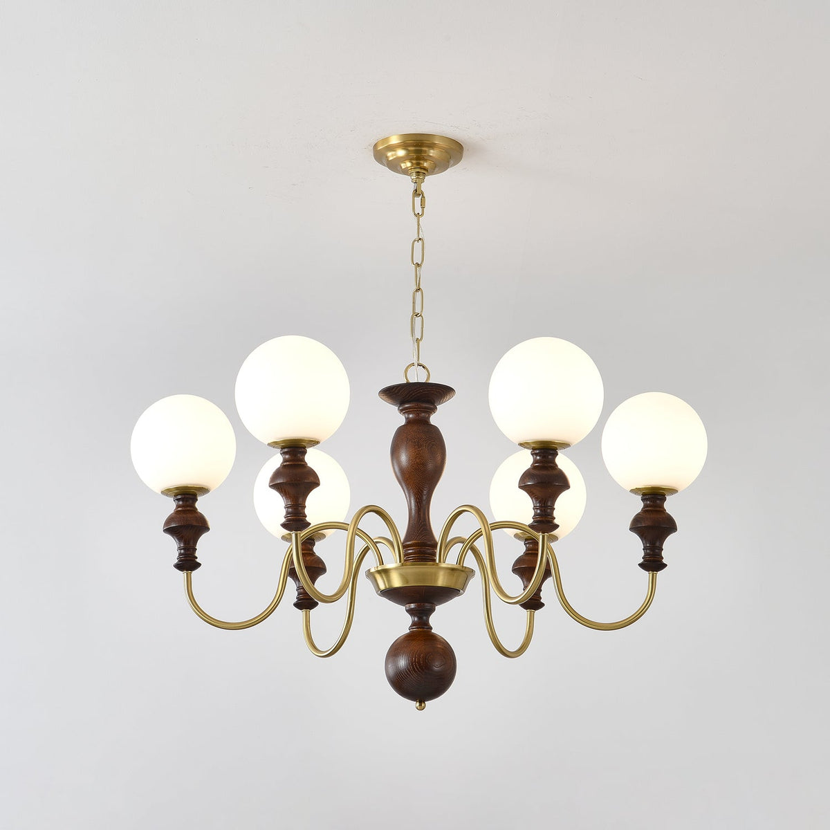 Lustra Chandelier Wood & Brass Timeless Globe