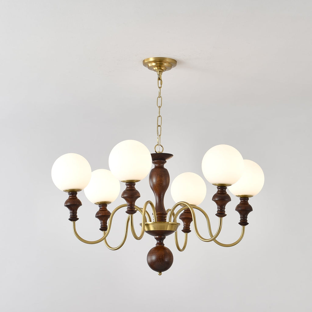 Lustra Chandelier Wood & Brass Timeless Globe