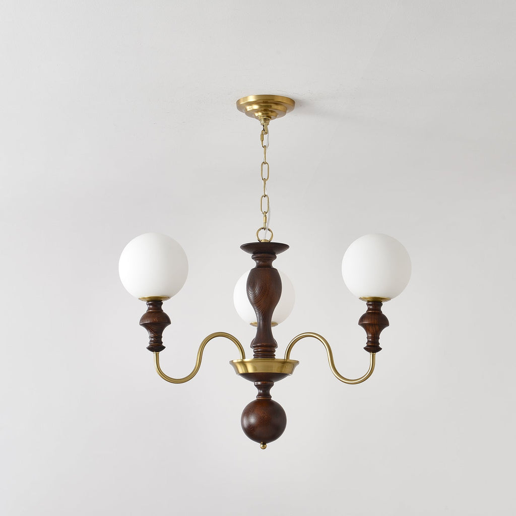 Lustra Chandelier Wood & Brass Timeless Globe