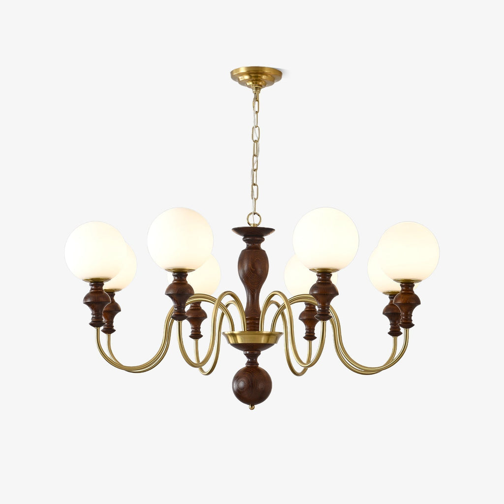 Lustra Chandelier Wood & Brass Timeless Globe