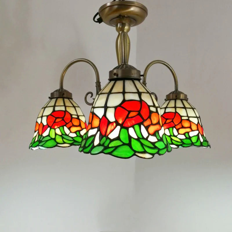 Tiffany Retro LED Flower Chandelier Colourful Bedroom Bar Dining Room