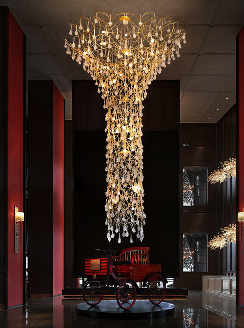 Abeleisa Tree Branch Staircase Brass Crystal Chandelier