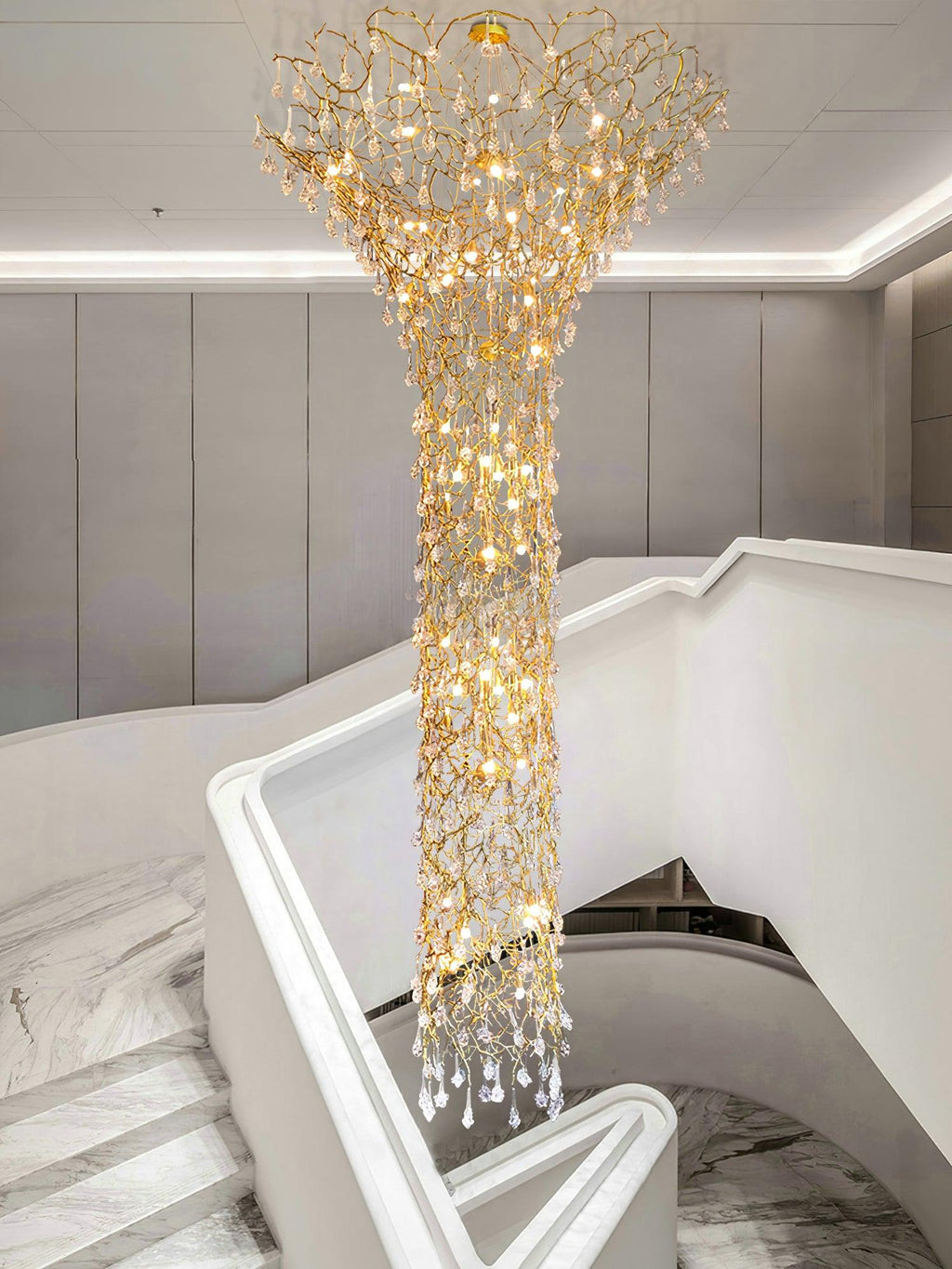 Abeleisa Tree Branch Staircase Brass Crystal Chandelier