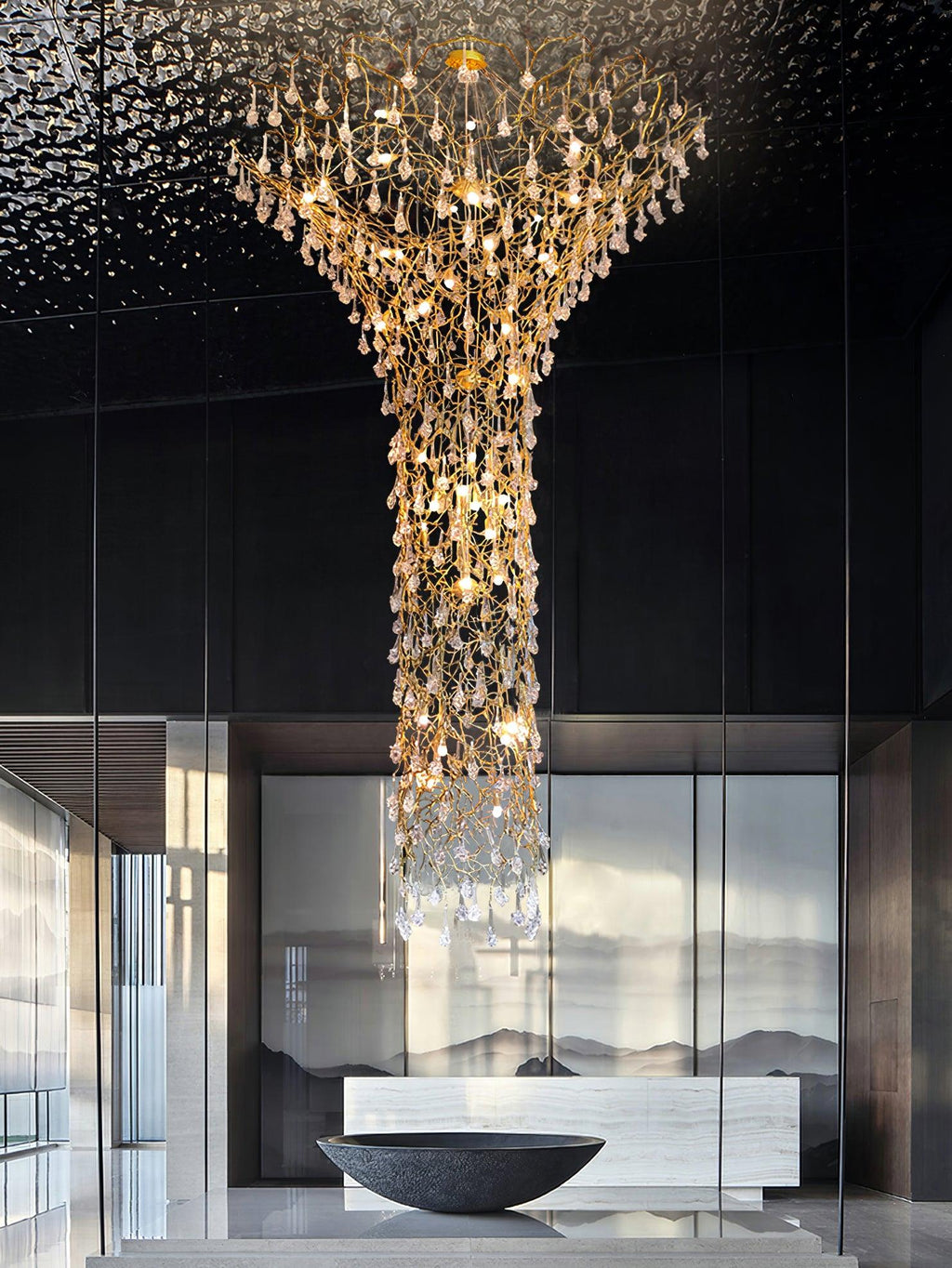Abeleisa Tree Branch Staircase Brass Crystal Chandelier