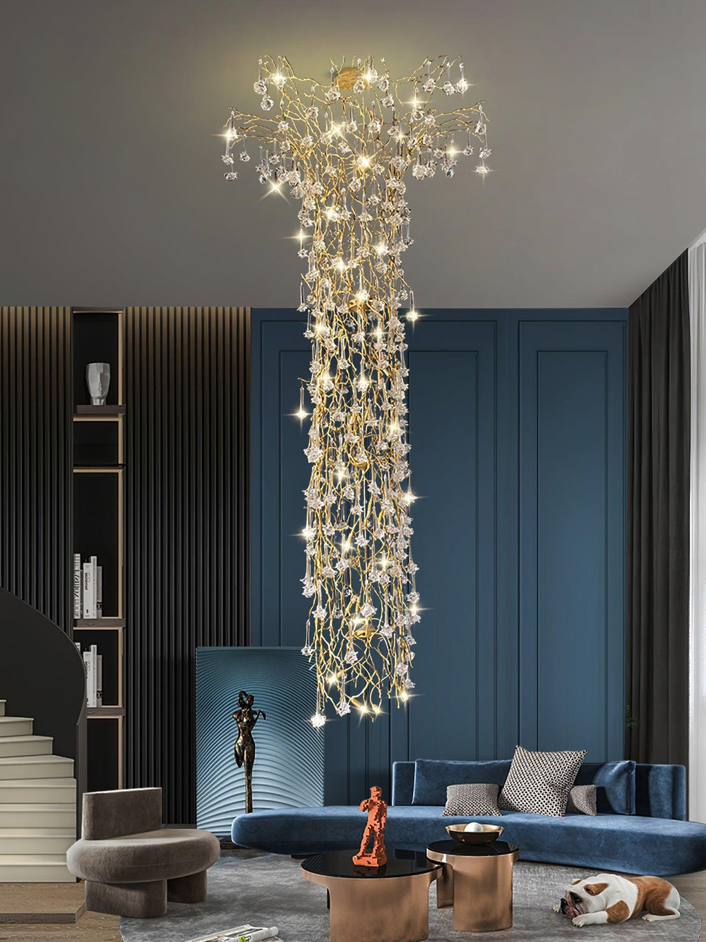Abeleisa Tree Branch Staircase Brass Crystal Chandelier