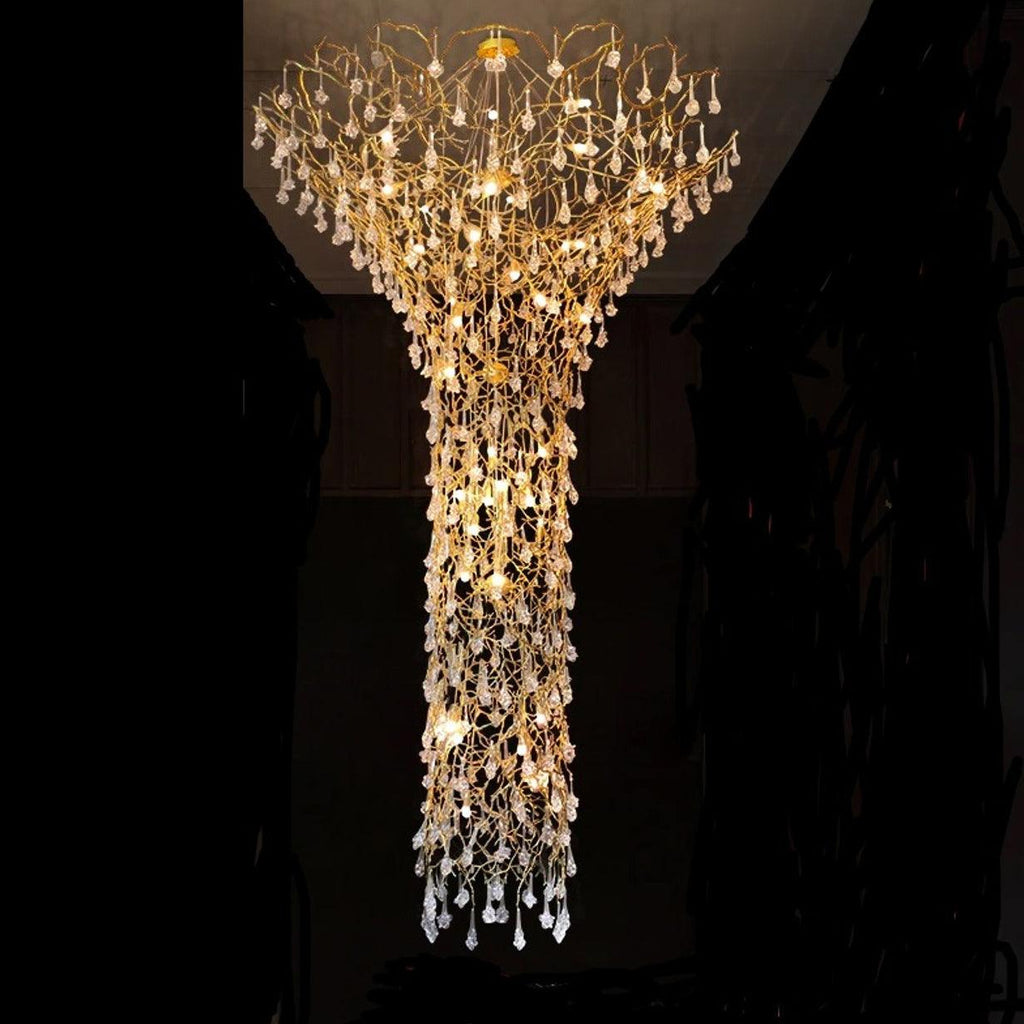 Abeleisa Tree Branch Staircase Brass Crystal Chandelier