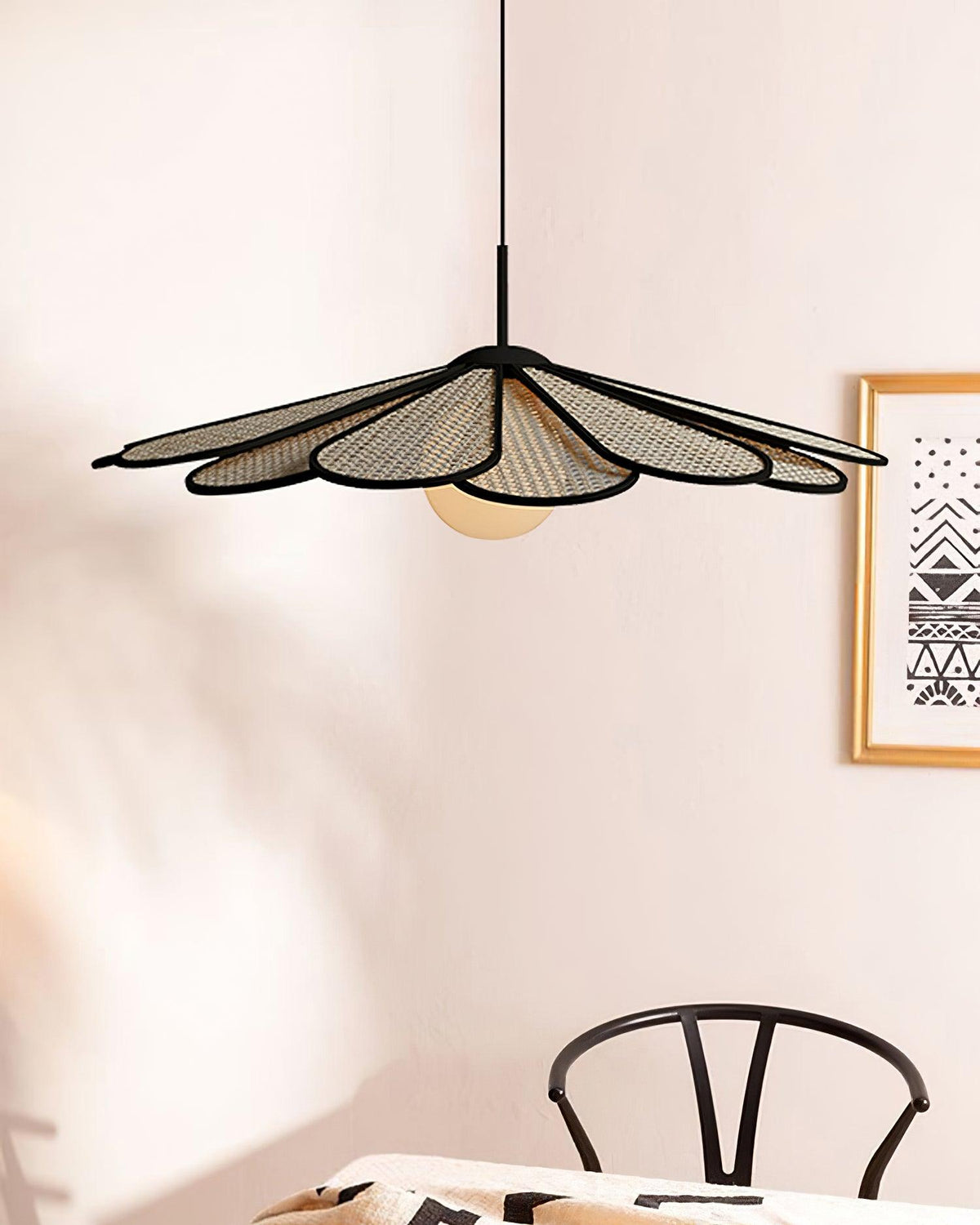 Pendant Lamp Rattan Petal Shade Frame Tropical