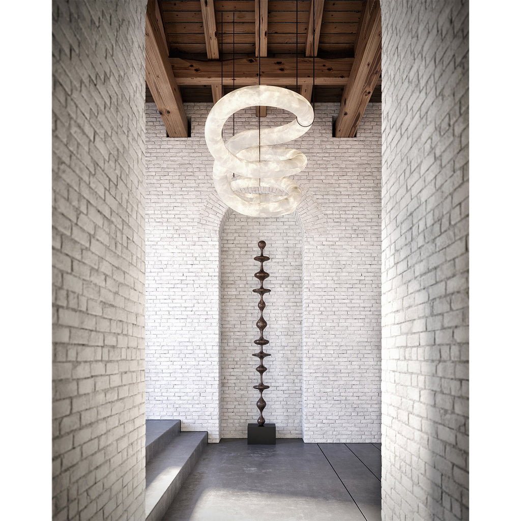 Syrinan Modern Minimalist Luxe Ring  Leather Alabaster Chandelier