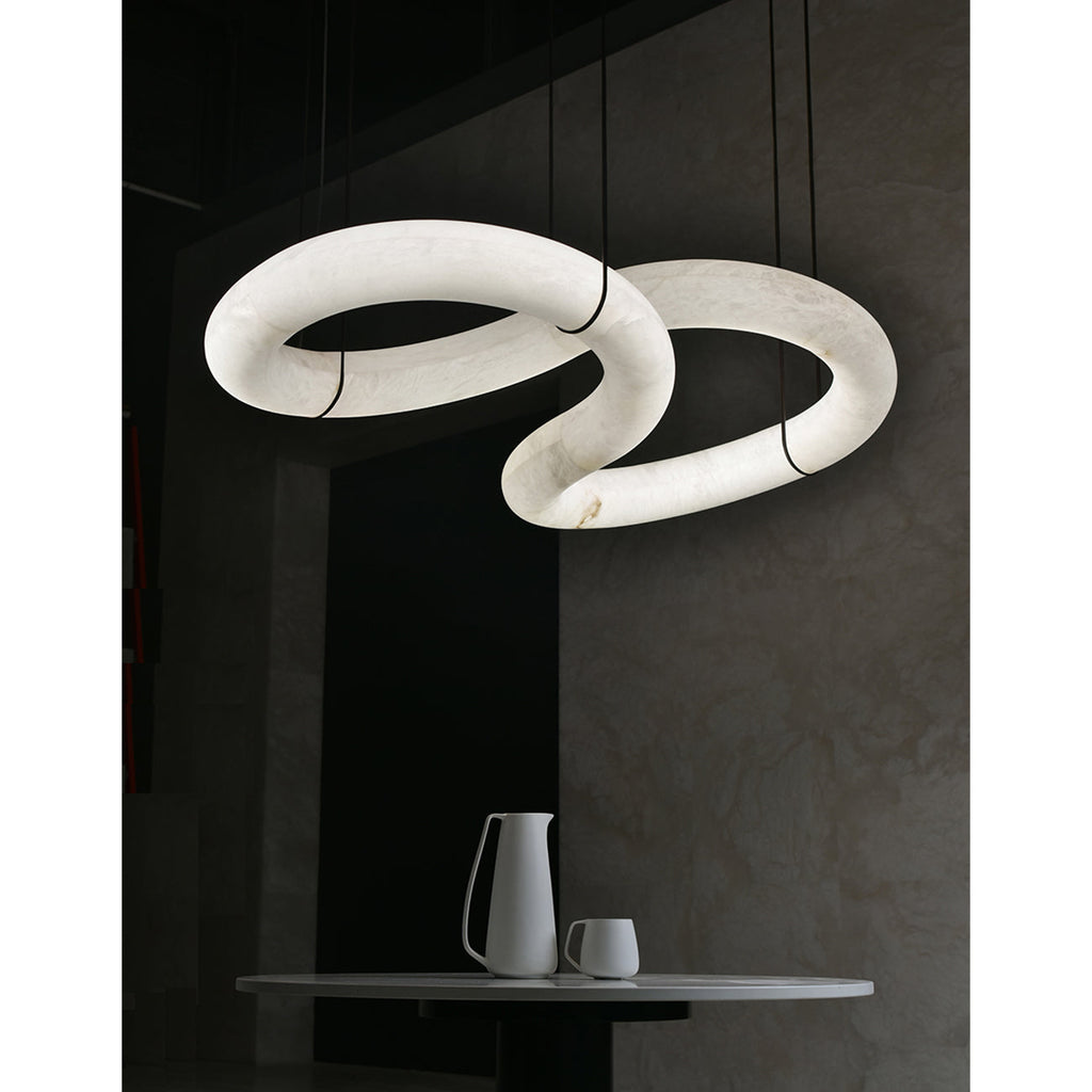Syrinan Modern Minimalist Luxe Ring  Leather Alabaster Chandelier