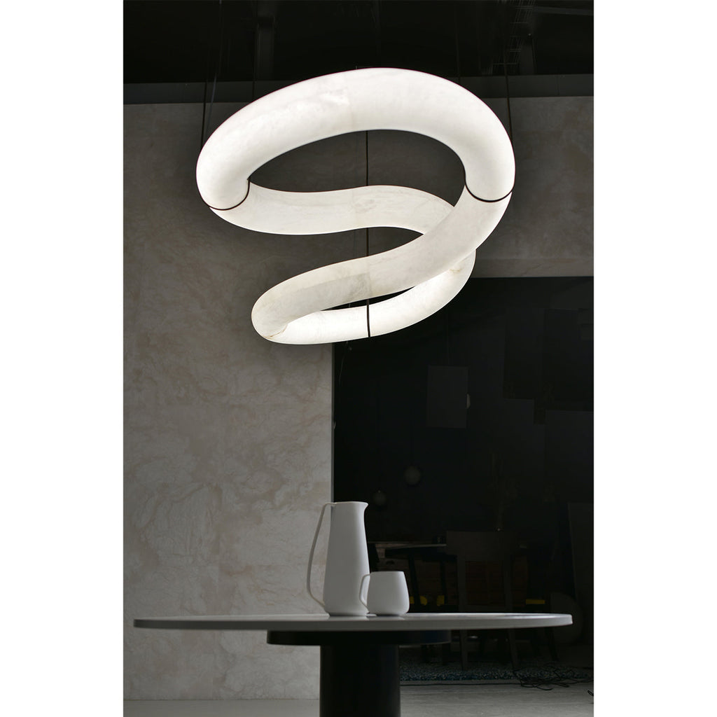 Syrinan Modern Minimalist Luxe Ring  Leather Alabaster Chandelier