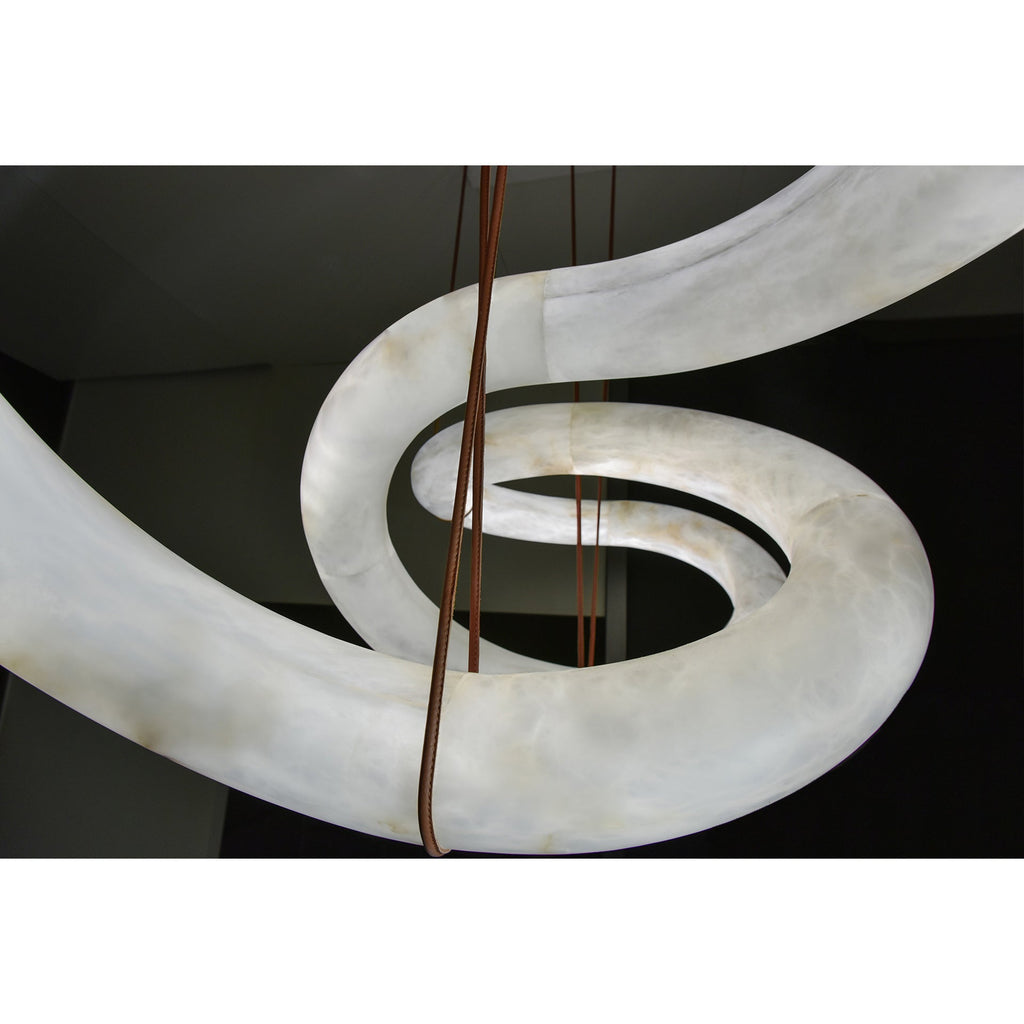 Syrinan Modern Minimalist Luxe Ring  Leather Alabaster Chandelier