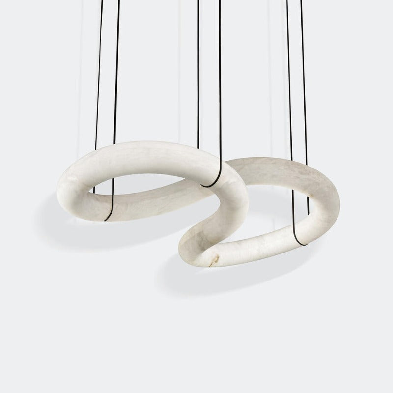 Syrinan Modern Minimalist Luxe Ring  Leather Alabaster Chandelier
