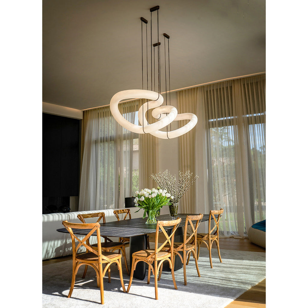 Syrinan Modern Minimalist Luxe Ring  Leather Alabaster Chandelier