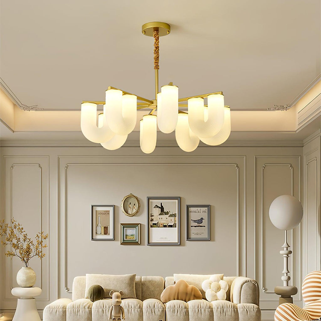 Agatha Chandelier U Shaped Frosted Glass U-Tubes Brass Modern