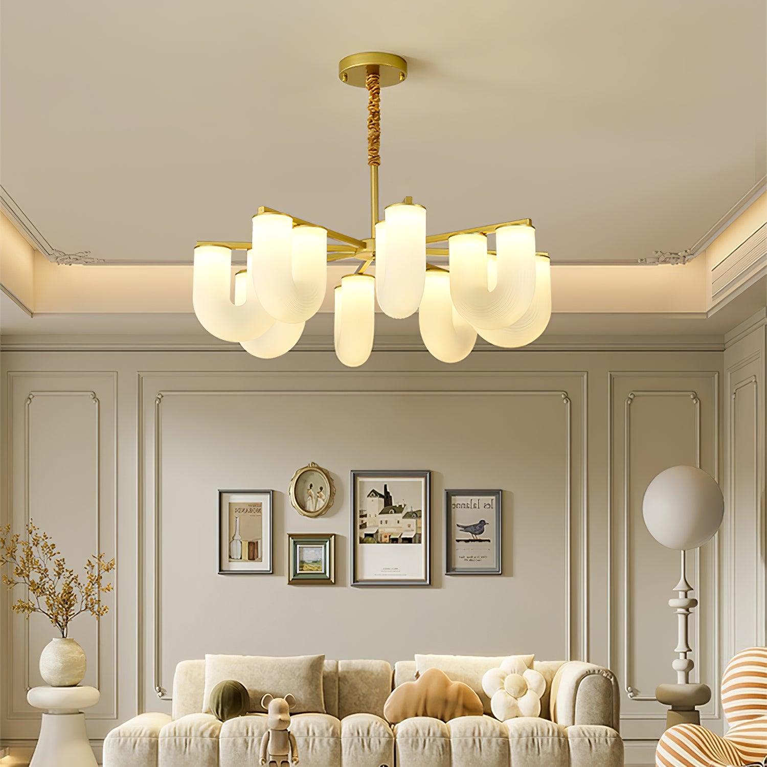 Agatha Chandelier U Shaped Frosted Glass U-Tubes Brass Modern