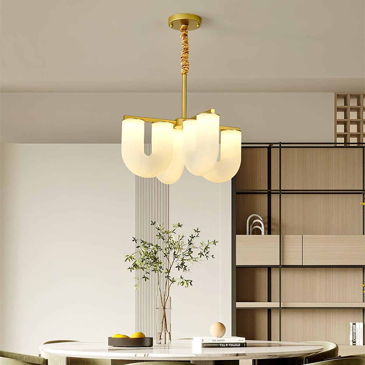 Agatha Chandelier U Shaped Frosted Glass U-Tubes Brass Modern