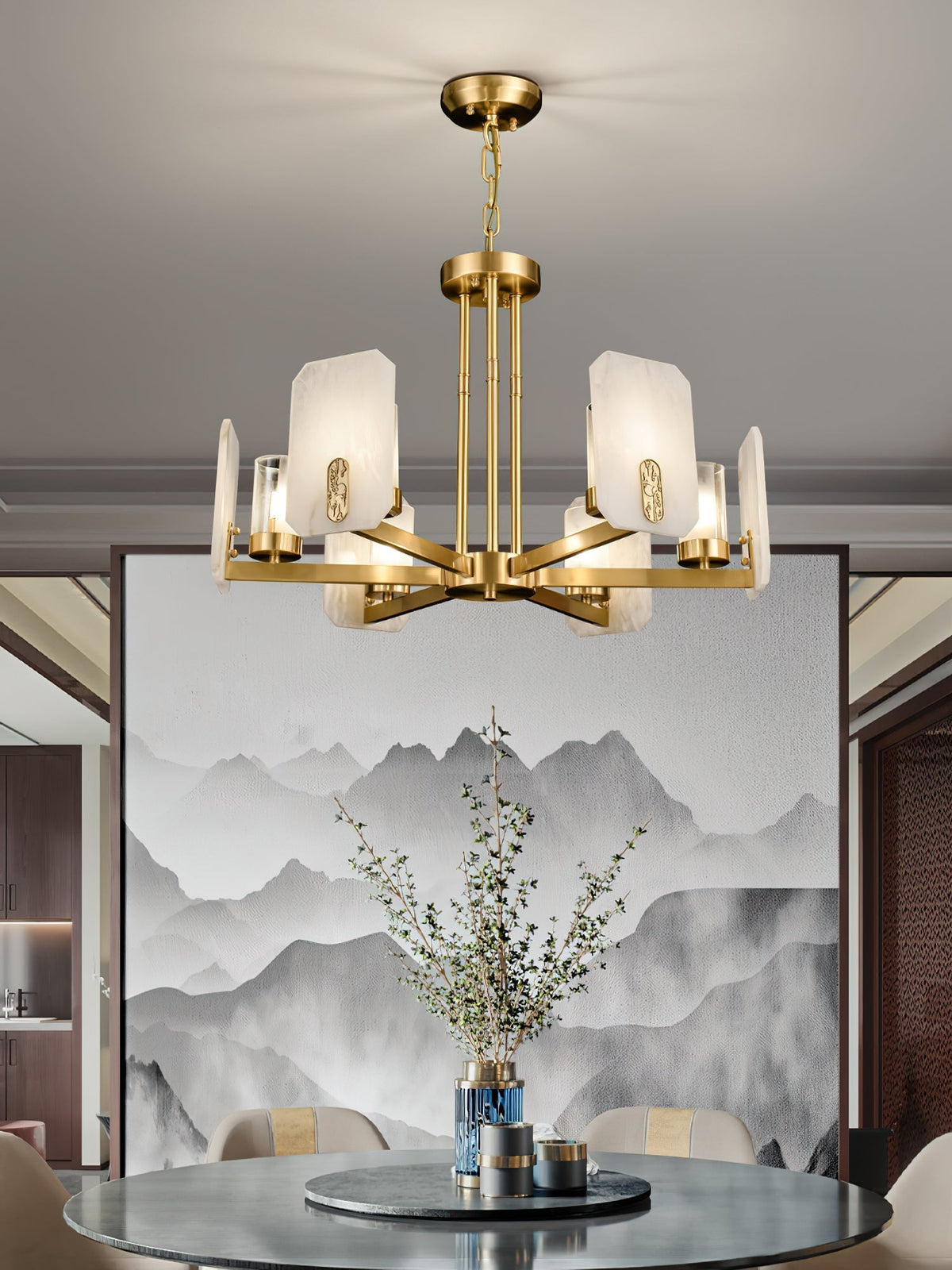 Aursorion Postmodern Luxury Brass Alabaster Chandelier