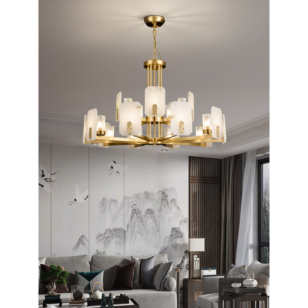 Aursorion Postmodern Luxury Brass Alabaster Chandelier