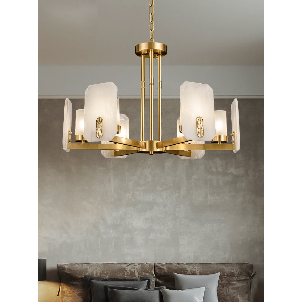 Aursorion Postmodern Luxury Brass Alabaster Chandelier