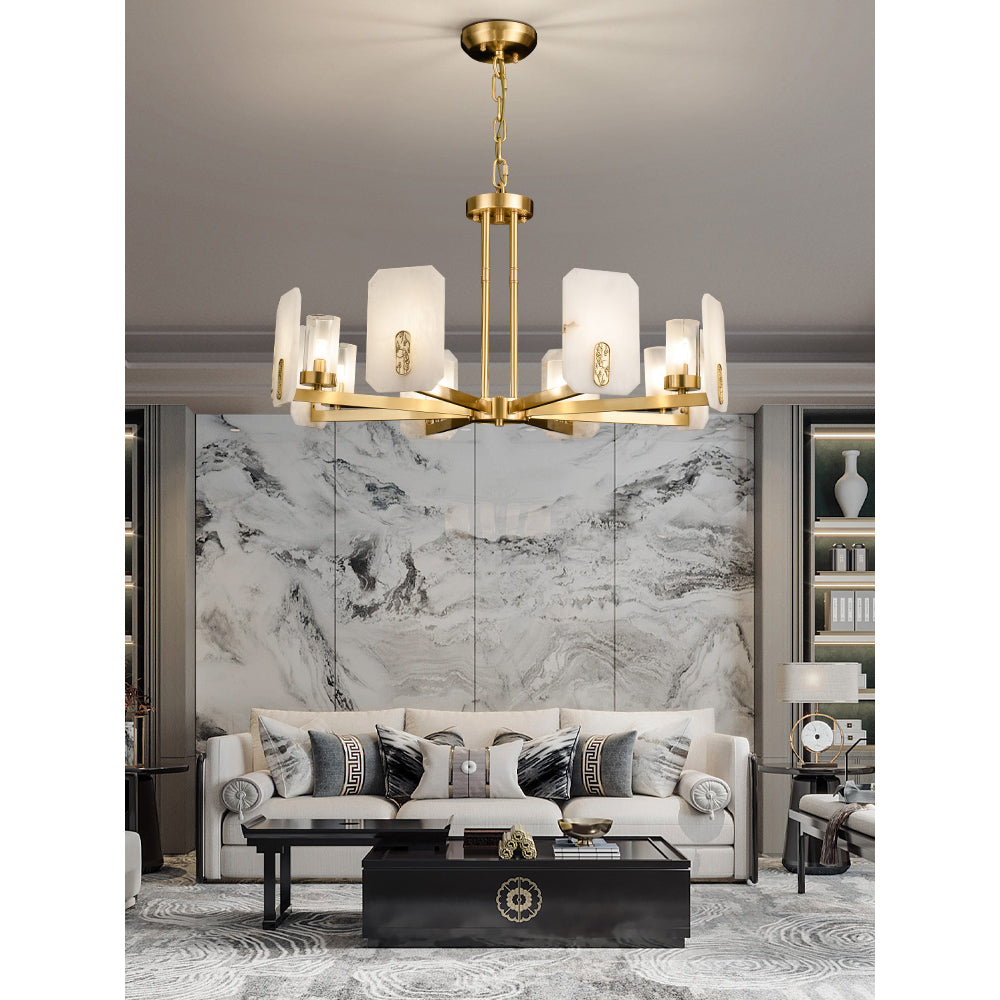 Aursorion Postmodern Luxury Brass Alabaster Chandelier