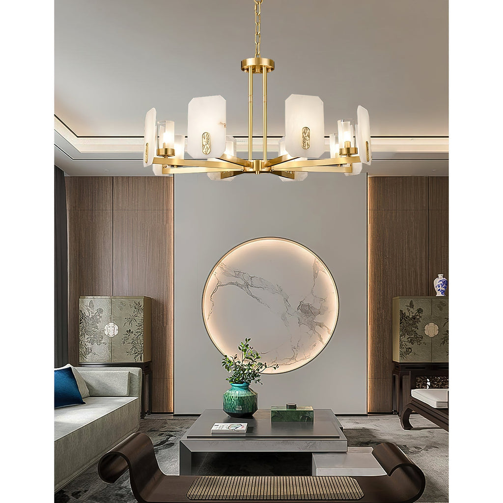 Aursorion Postmodern Luxury Brass Alabaster Chandelier