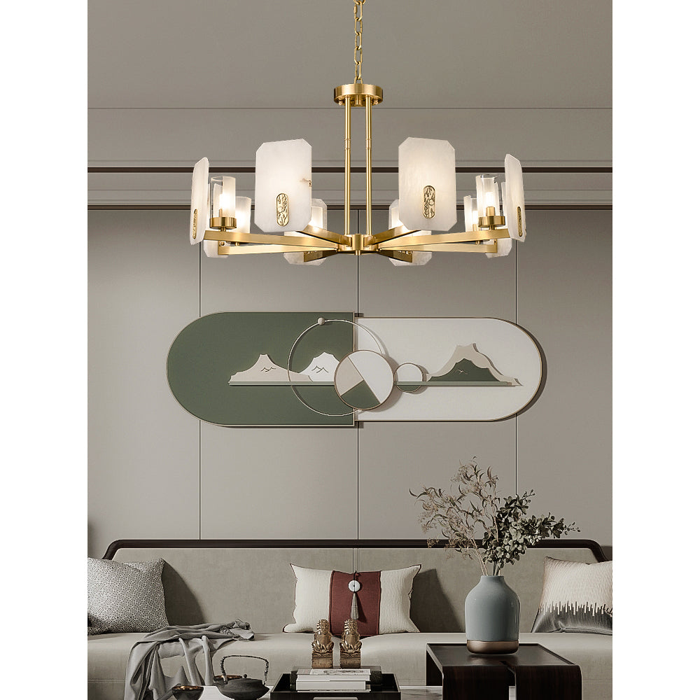 Aursorion Postmodern Luxury Brass Alabaster Chandelier