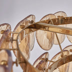 Aurora Chandelier Amber Glass Disc Fish Scale Brass