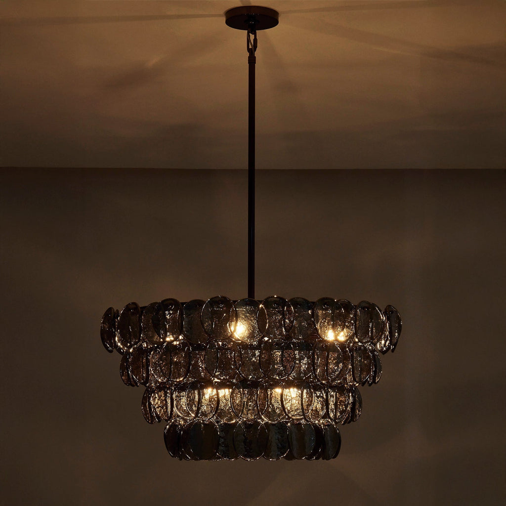 Aurora Chandelier Amber Glass Disc Fish Scale Brass