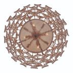 Aurora Chandelier Amber Glass Disc Fish Scale Brass