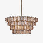 Aurora Chandelier Amber Glass Disc Fish Scale Brass