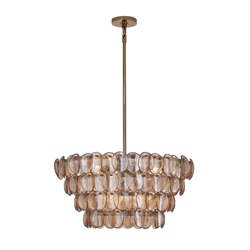 Aurora Chandelier Amber Glass Disc Fish Scale Brass
