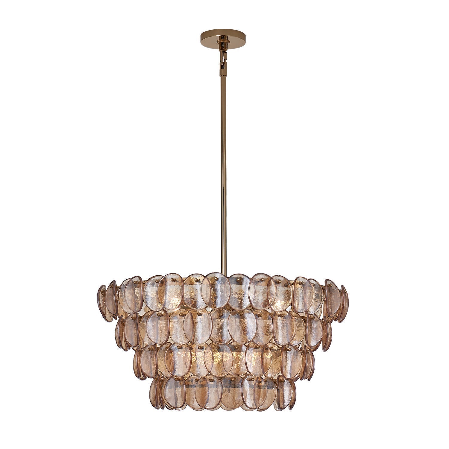 Aurora Chandelier Amber Glass Disc Fish Scale Brass