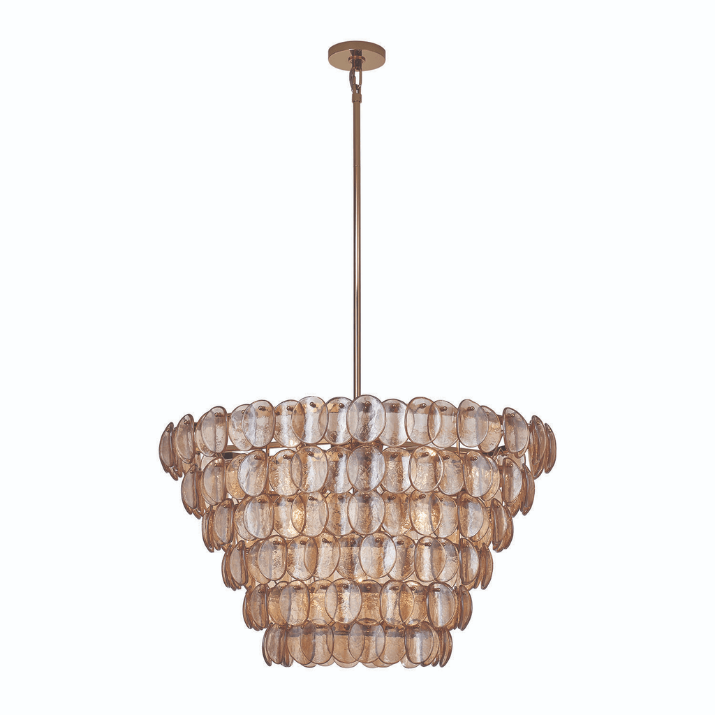 Aurora Chandelier Large Amber Glass Disc Fish Scale Brass