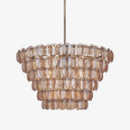 Aurora Chandelier Large Amber Glass Disc Fish Scale Brass