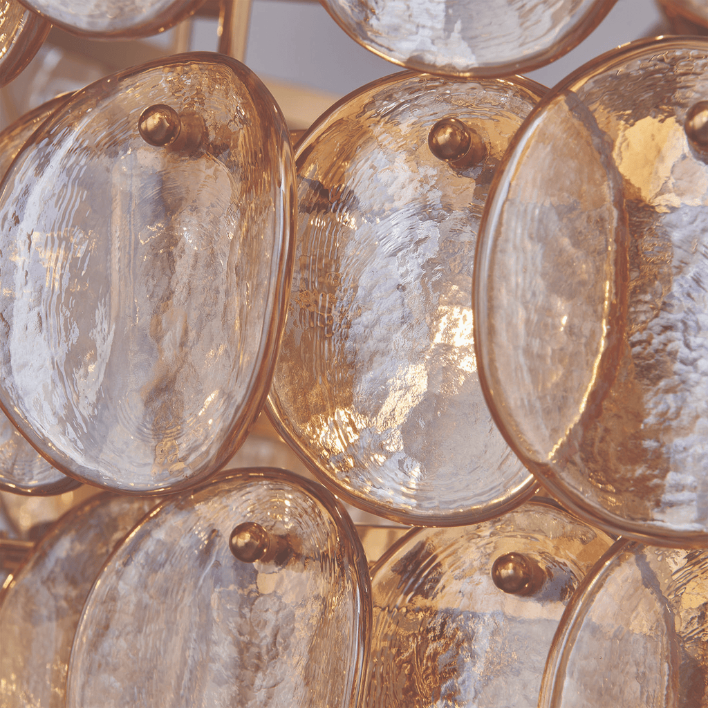 Aurora Chandelier Large Amber Glass Disc Fish Scale Brass