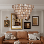 Aurora Chandelier Large Amber Glass Disc Fish Scale Brass