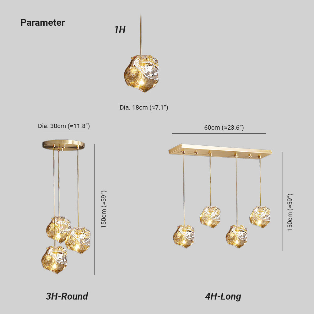 Aria Ice Glass Pendant Light Brass