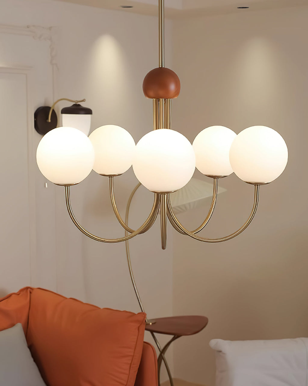 Candil Modern Brass and Globe Glass Chandelier